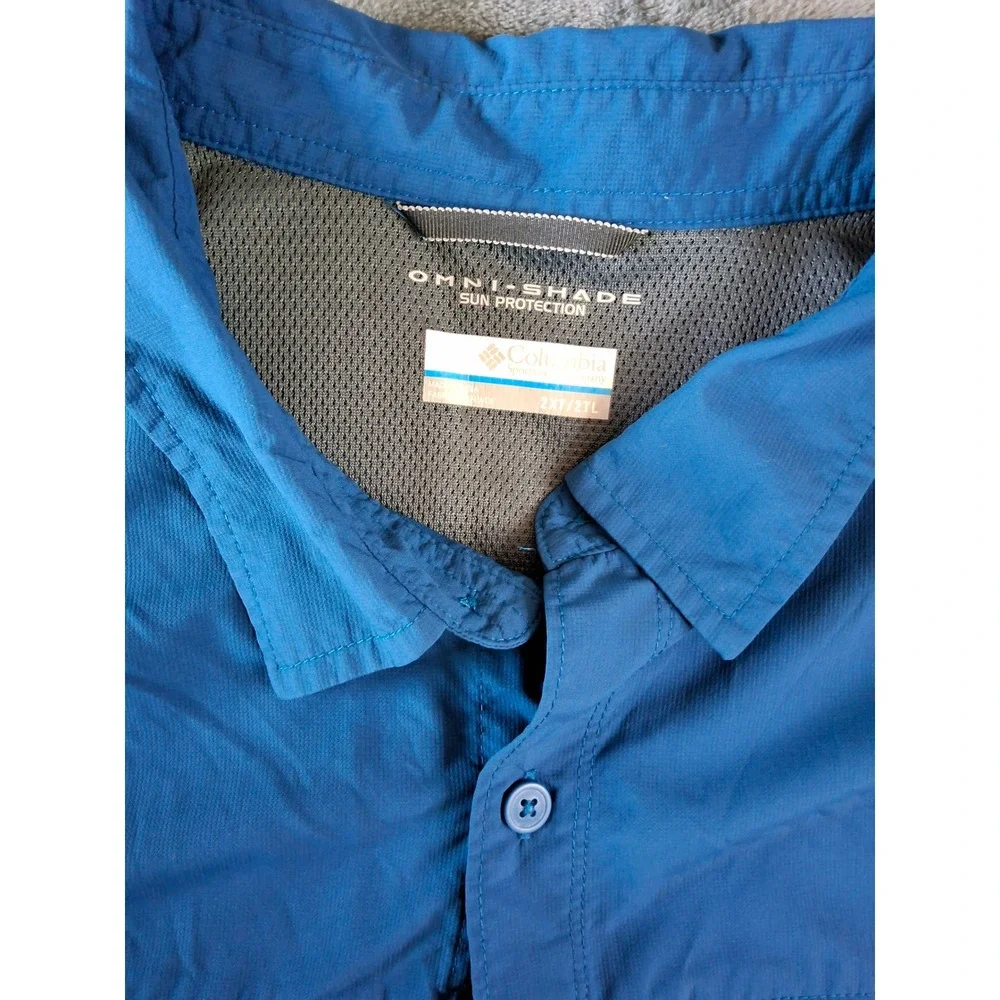 Columbia Mens Omni-Shade Blue Long Sleeve Fishing Hiking Shirt 2XT Tall‎